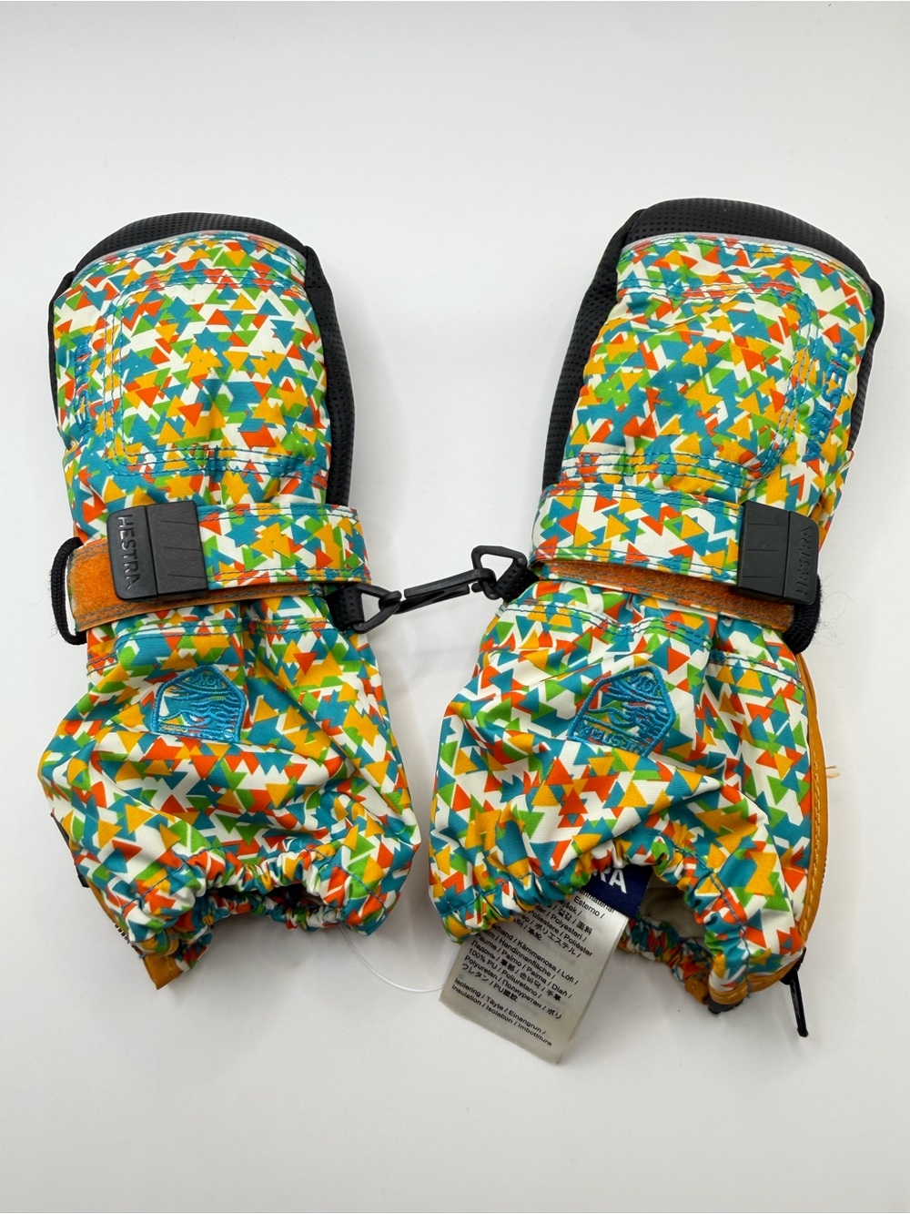 Hestra Kids colorful pattern fun colors Ski Mittens Wrist Strap Size 3 excellent